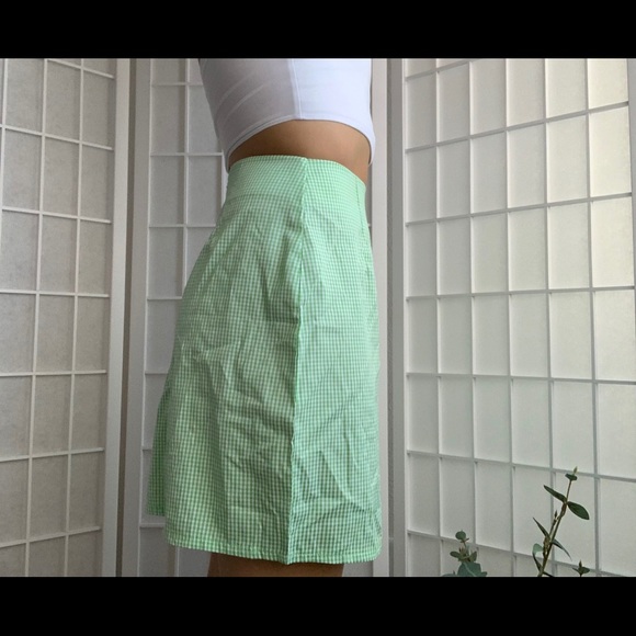 shein green gingham print side slit mini skirt - Picture 14 of 14
